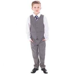 Boys Light Grey 4 Piece Trouser Suit with Tie